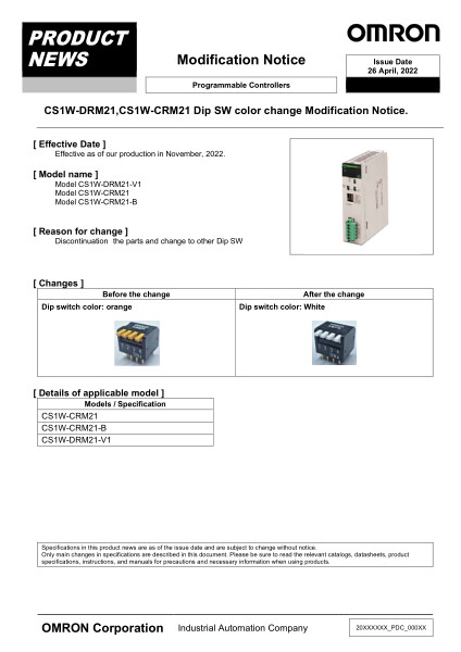 CS1W-DRM21-V1 and CS1W-CRM21-B Dip-Switch Color