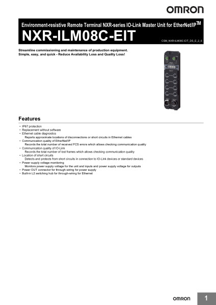 Environment-resistive Remote Terminal NXR-series IO-Link Master Unit for EtherNet/IP