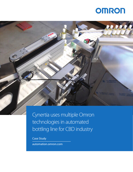 Cynertia uses multiple Omron technologies in automated bottling line for CBD industry.